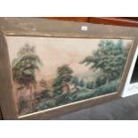 Large oil painting depicting forest scene