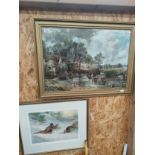 Large print depicting horse and cart travelling passed river together with pheasant scene print