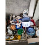 A large pallet of collectables includes Wedgewood, cottage ware , stone ware jars etc