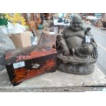 Eastern oriental jewellery box together with buddha figure