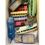 A box of playworn dinky minders to include land speed car
