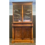 Georgian Mahogany bookcase unit. Double glass door top section, lower part- single drawer and two