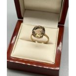 9ct yellow gold and large smokey quartz stone ring. [Ring size M] [3.30Grams]