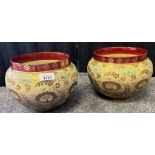 Pair of Victorian Doulton & Slaters lambeth planters [18cm high]