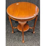 Antique style side table, the circular top with pie crust edge, above a banded frieze, raised on