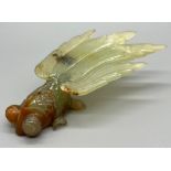 Antique Chinese hand carved jade sculpture of a fish. [10.5cm in length]