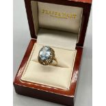 9ct yellow gold ladies ring set with a large blue spinel stone. [Ring size L 1/2] [3.80Grams]