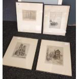 Four original etchings to include ''The Dinghy'' by Jackson Simpson and ''York Minister by W.Walter.