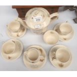 Alfred meakin Duck flying pattern tea service includes tea pot along with vintage wooden box