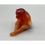 19th century Chinese hand carved agate stone carving of a monkey. [4x5.5cm]