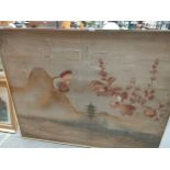 A Large Oriental themed oil painting set in a modern framed with signature