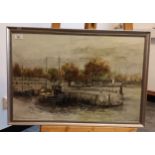 K N Melrose 1978 Watercolour drawing depicting a boat docked at the harbour. ''Autumn Evening ,