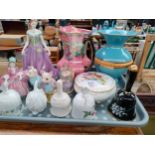 A tray of collectables to include maling pink thumb print jug, royal Worcester figure heather, royal