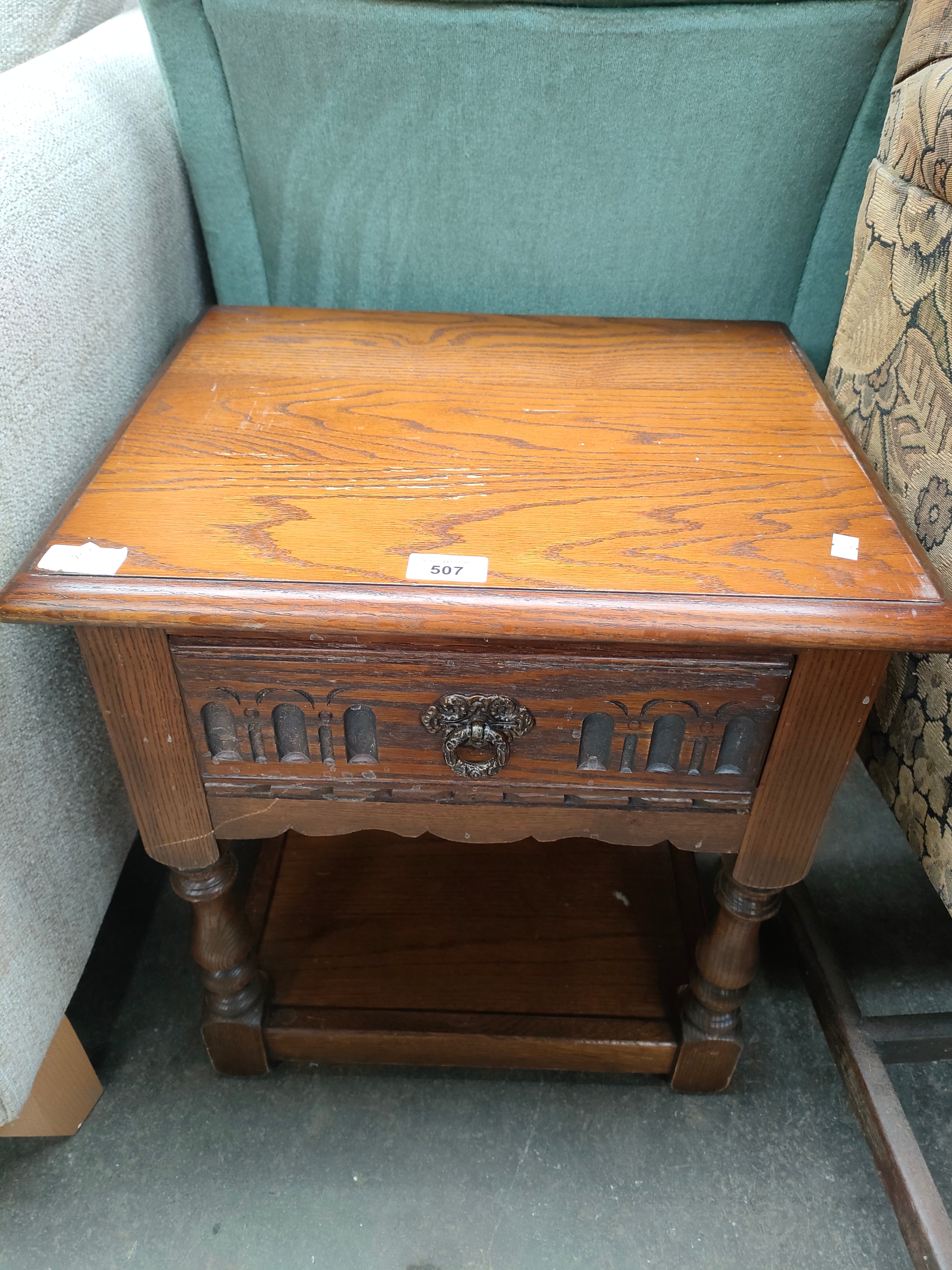 Old charm style oak bed side cabinet