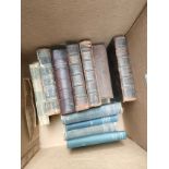 A box of antique books includes addison works, Burnet's history of her own time etc