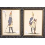 A pair of framed watercolour/pen depicting military officers. [32x23cm]