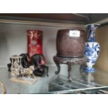 A Collection of collectables to include oriental censer pot on stand, blue & white vase etc