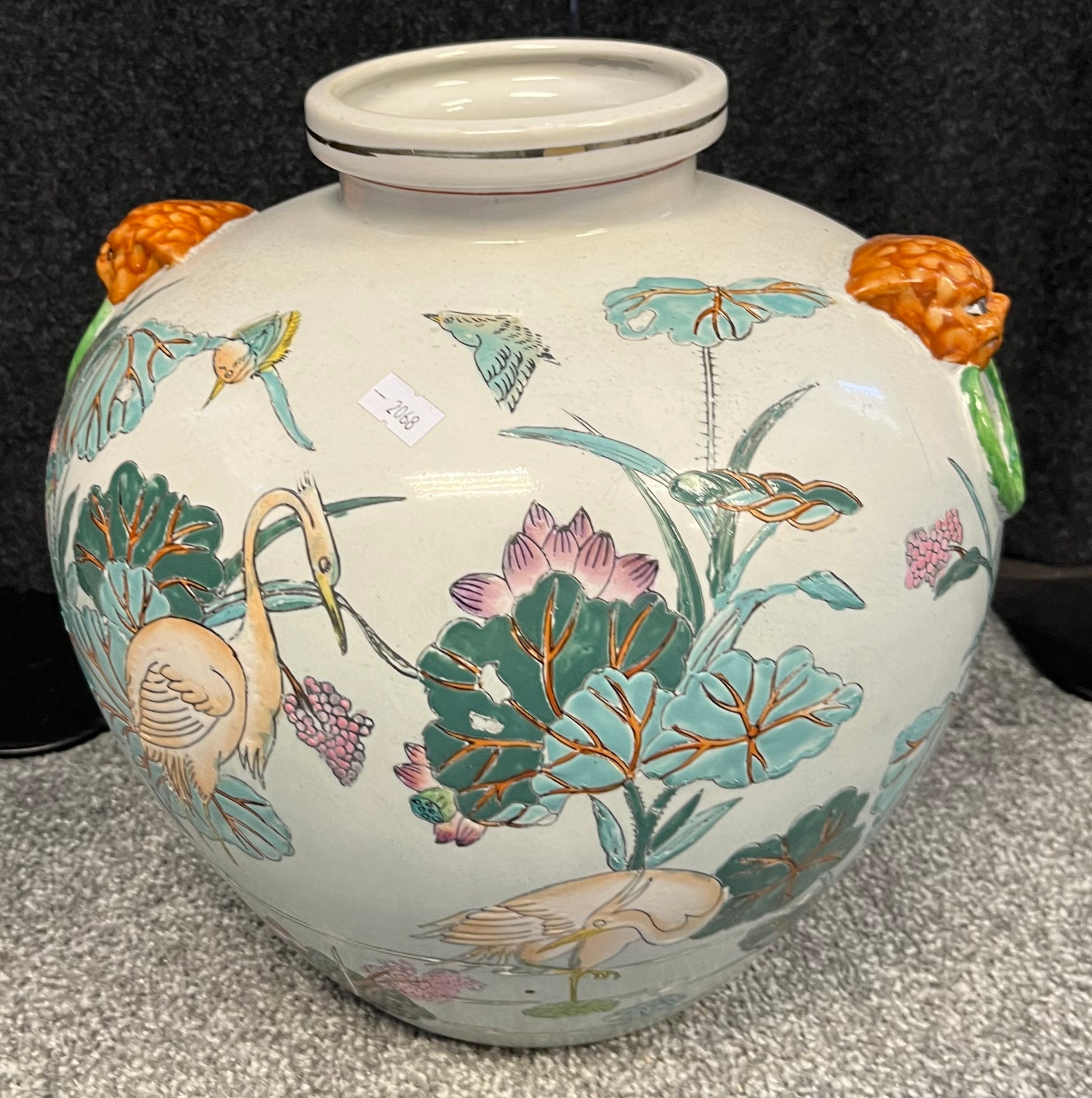 20th century Chinese bulbous vase depicting floral and bird design. [28cm high] - Image 4 of 4