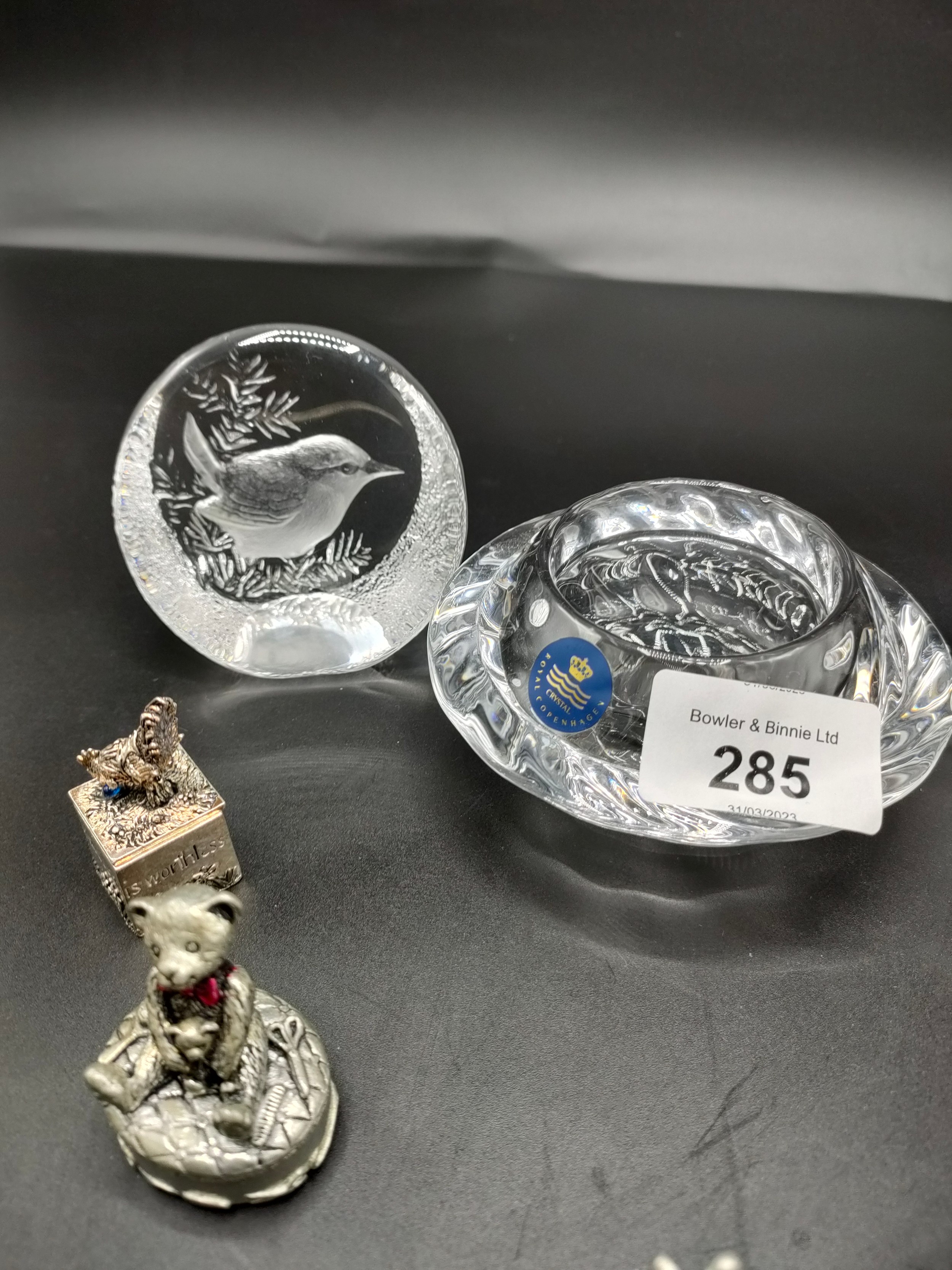 2 Bird scene paperweights, Royal Copenhagen tea light together with selection of various novelty - Image 3 of 4