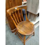 Antique elm wood farm house chair on turned supports