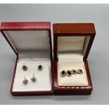 Four pairs of 9ct yellow gold sapphire and diamond stone earrings. [5.03grams]