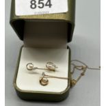 9ct yellow gold, diamond and pearl set earrings with matching pendant and 9ct yellow gold