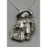 A Sterling silver Paddington bear pendant and silver chain.