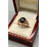 Antique gold ring set with a bloodstone ring, underside of bloodstone shows stag seal. [Ring size U]