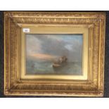 I Gullogre dated 1868 19th Century oil on canvas within a gilt frame depicting fisherman at sea on
