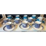 Wedgwood and Fine Bone China coffee cans and saucers.