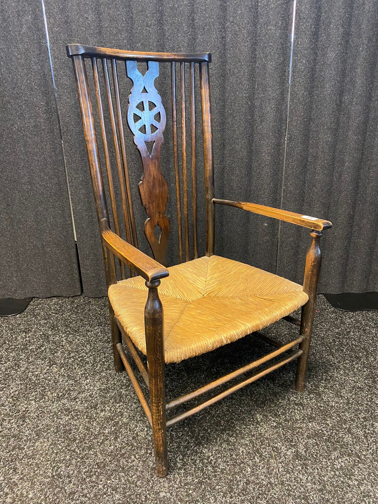 Arts & Crafts chair, weaved seat, turned legs [87cm]