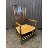 Arts & Crafts chair, weaved seat, turned legs [87cm]