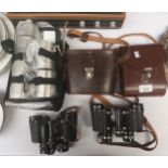 Pair of Carl Zeiss 8x30 binoculars, Lizars Octalux binoculars with leather cases together with flask