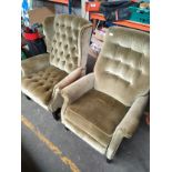 Chesterfield style gulwing arm chair along with matching arm chair