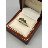 9ct yellow gold ladies emerald and diamond ring. [Ring size R] [1.65Grams]