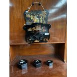 French oriental themed laquered hand painted letter rack made in france to back together with
