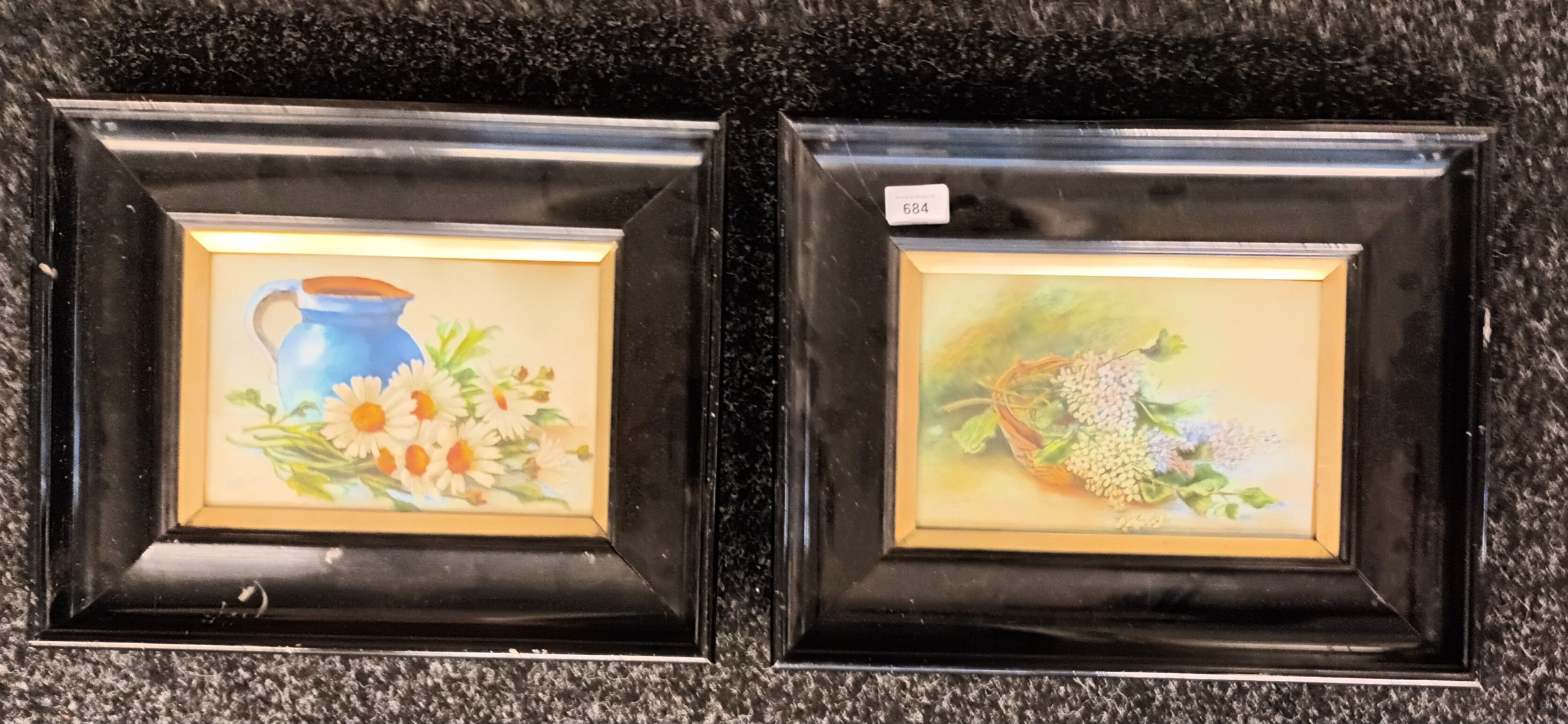 A pair of watercolours depicting still life of flowers, Signed A.McDonald 1919. [34x43cm]