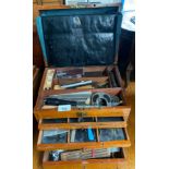An Antique 4 drawer tool cabinet full of antique tools etc