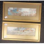 A pair of watercolours depicting hunting scenes, unsigned. [29x59cm]