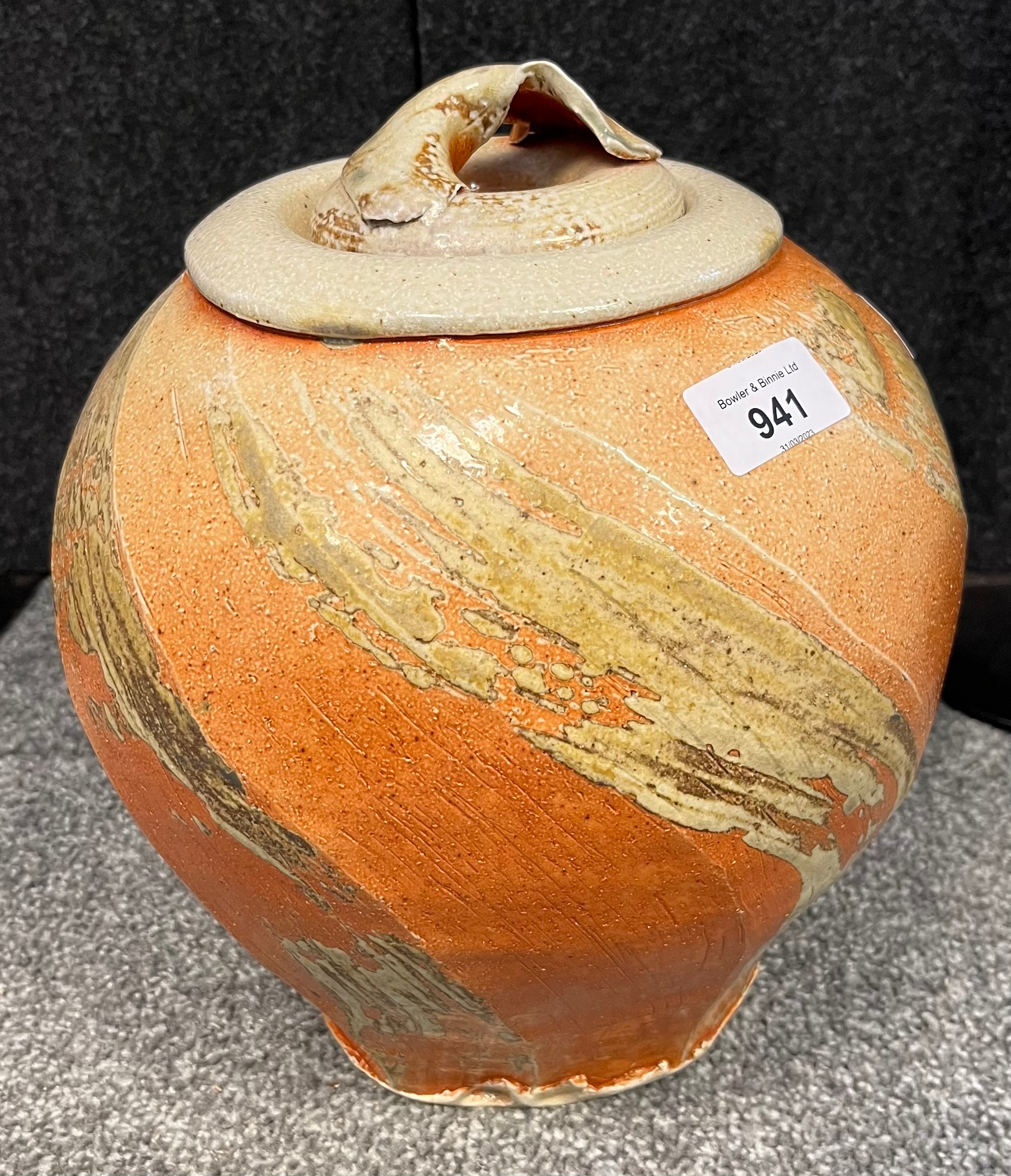 Ruthanne Tudball Soda- Glazed studio pottery lidded preserve pot. [25cm high]