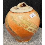 Ruthanne Tudball Soda- Glazed studio pottery lidded preserve pot. [25cm high]