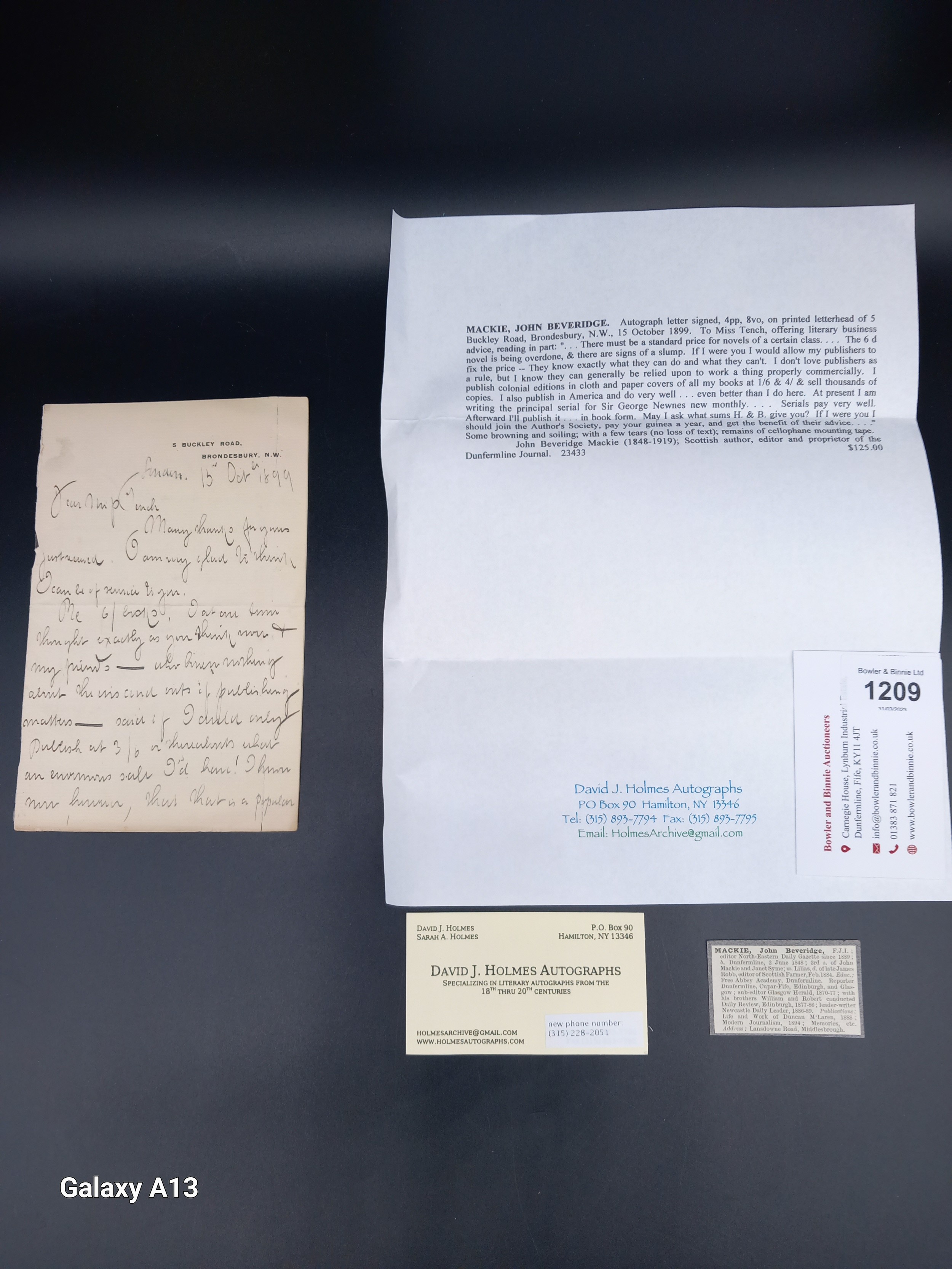 Autographed Letter, Signed John Mackie 4 pp, Printed Letterhead 5 Buckley Road Brondesbury , N. W.