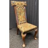 19th century prayer chair, the whole covered in needlework tapestry upholstery with nail head