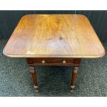 19th century Mahogany drop end sofa table, fitted with single frieze drawer and supported on