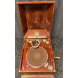 'His Masters Voice' gramophone fitted within a mahogany case