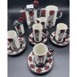 Lorna Bailey Charles Rennie Mackintosh 12 piece Coffee set. [Coffee pot 19cm high]