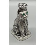 Interesting Cat Perfume bottle with crown and emerald stone eyes. [7cm high]
