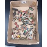 Box containing various military lead soliders, cavalry, cowboys and Indians.