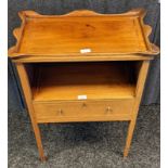 19th century side table, the rectangular inlaid top with moulded scallop edging, above an open shelf