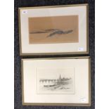 Sir D.Y Cameron Two framed original etchings depicting ''Perth Bridge'' and ''The Isles of Loch